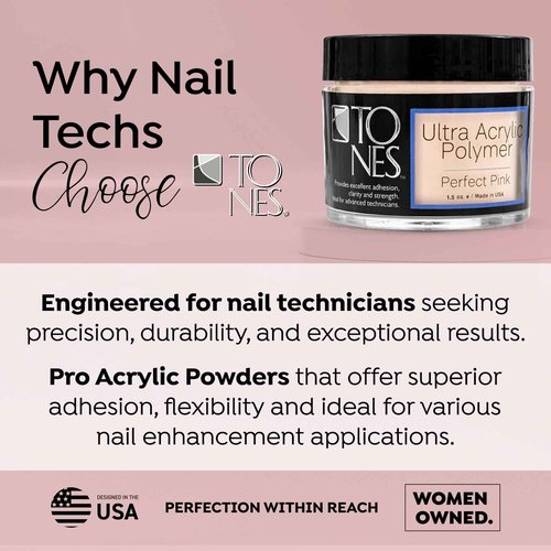 Tones Pro Acrylic Nail Powder, Perfect Pink (Soft Pastel Pink), (3.5 Fl Oz) - Long-Lasting & Non-Yellowing Polymer for Salon Quality Nail Extensions & 3D Art