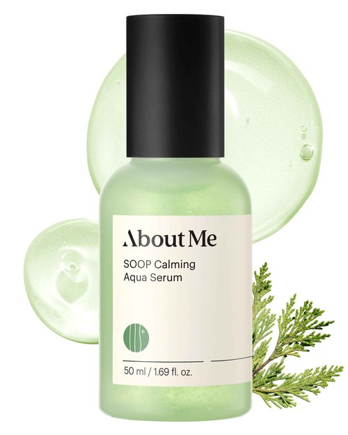 ABOUT ME SOOP Calming Aqua Serum – Korean 53.4% Jeju Cypress Water Bursting Capsules Serum for Sensitive Skin – Daily Barrier Repair with Centella & Tea Tree – Korean Skin Care – 1.69oz, 50ml