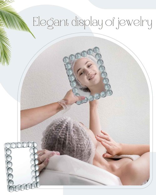 Wonderjune 9.45 x 7.09 Inch Vanity Table Mirror Bubble Crystal Framed Desk Makeup Mirror Beaded Standing Room Decor for Dressing Tabletop Living Room Bedroom Office Home