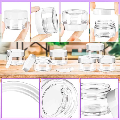 MotBach 20 Pack 1oz Plastic Jars Containers, 30ml Travel Size Container Jars with Lids, 30g Small Travel Cosmetic Container Jar for Toiletries Cream Makeup Cosmetic Salves Sample Slime Lip Balm Lotion