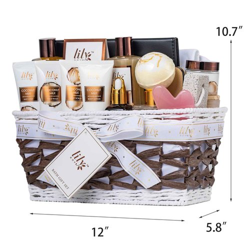 Coconut Vanilla Spa Gift Set for Women Christmas Gifts - Luxurious 28-Piece Body Care Collection, Moisturizing Bath & Body Basket Gift Set for Mother's Day, Birthday, Self Care Gift