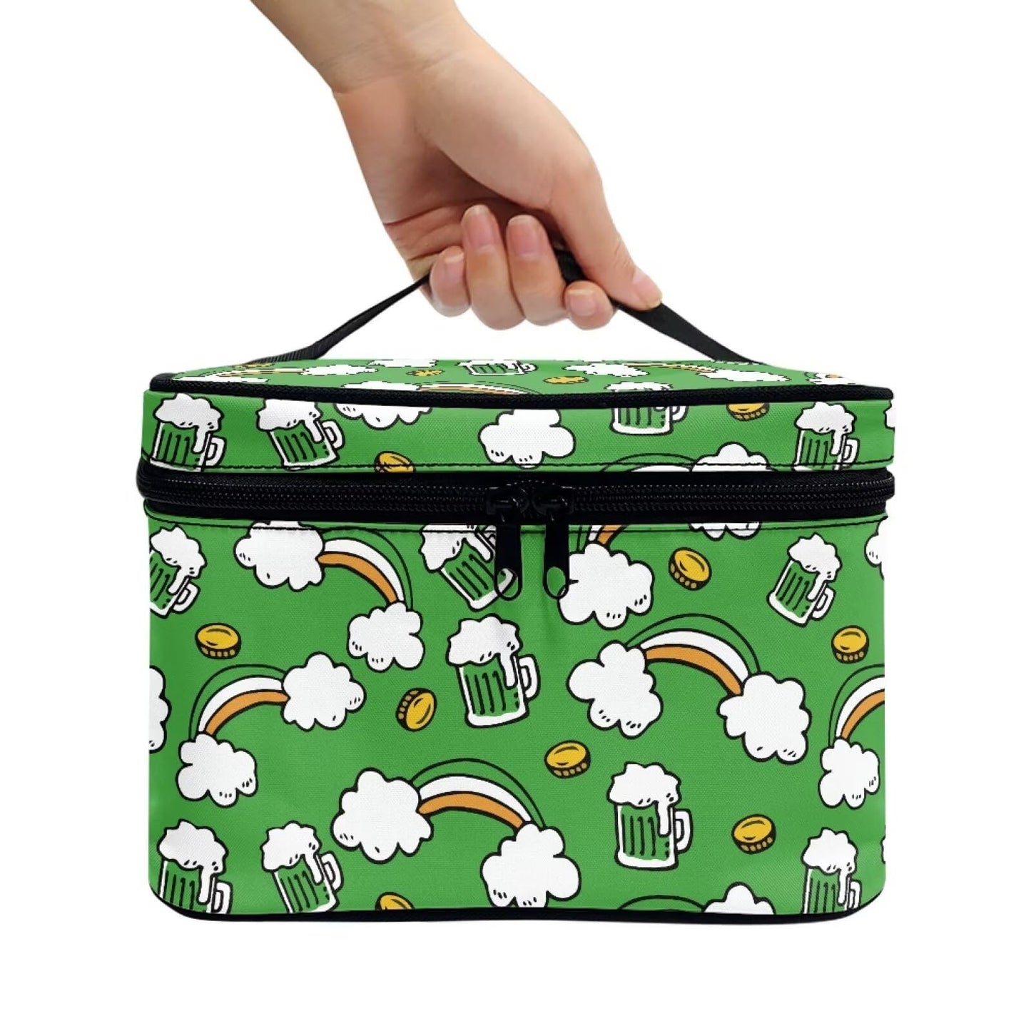 doginthehole Makeup Bag Organizer Travel Toiletry Bag for Women St. Patrick's Day Cosmetic Bag Portable Toiletry Bag Large Capacity Zipper Purse Make Up Bag