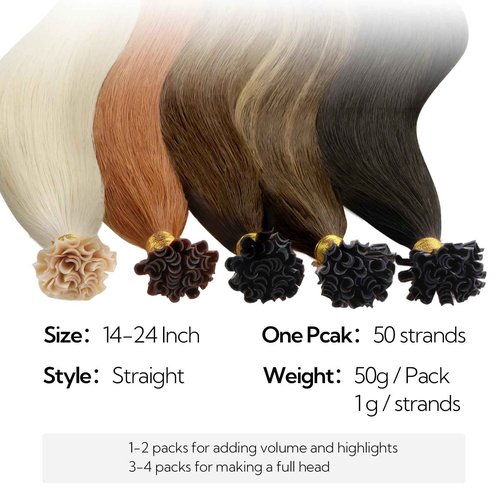 HOTBANANA U Tip Hair Extensions Human Hair, 16 Inch 50g 50s Ombre Walnut Brown to Ash Brown and Bleach U Tip Extensions Hot Fusion Keratin Utip Hair Extensions Straight K Tip Hair Extensions