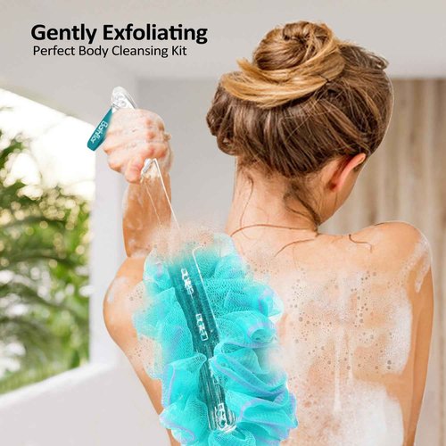 Bathflor Loofah Sponge, 6-in-1 Loofahs for Men Women, 80g Large Shower Exfoliating Body Scrubber, 4 Bath Sponge Loofa Packs, 1 Loofah with Handle Body Wash Back Scrubber, 1 Luffa Hook, Colors