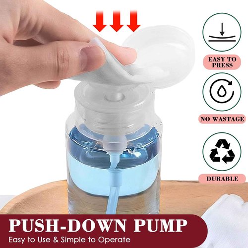 4 Pack Push Down Pump Dispenser 6.7oz/200ML Empty Acetone Dispenser Push Top Alcohol Bottles Containers for Nail Polish Makeup Remover Water Facial Toner