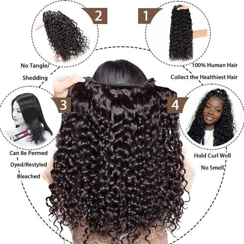 12A Water Wave Human Hair Bundles Wet And Wavy Bundles Human Hair 100% Unprocessed Brazilian Virgin Water Curly Bundle Natural Black Color 16 Inch