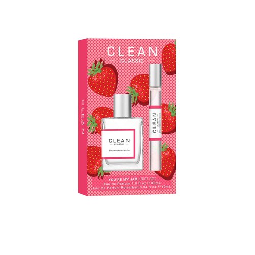 Clean Beauty Perfume Duo, Full & Travel Size, Strawberry Fields Scent, Juicy Berry Notes, Layering, Giftable Fragrance Set