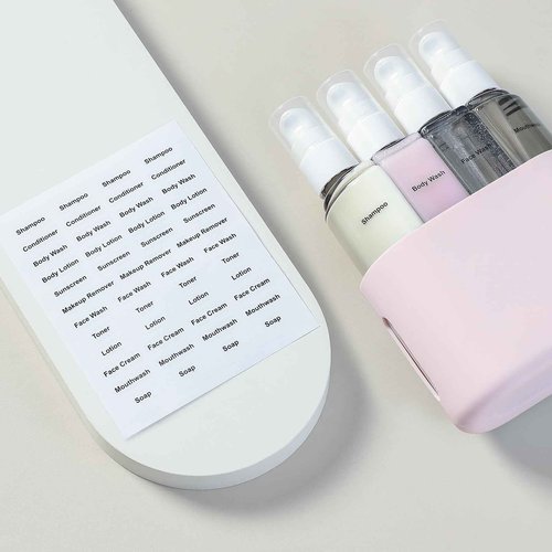 3oz Travel Bottles for Toiletries, 4 Pack Tsa Approved Portable Travel Size Containers for Shampoo Liquid With Labels, Leak Proof Refillable Containers Dispenser Set - Pink
