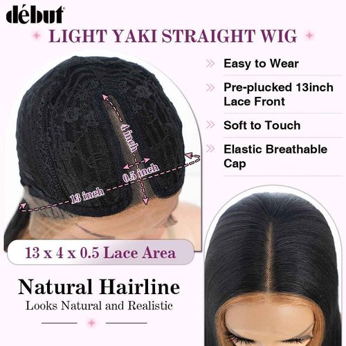 DÉBUT 36 Inches Light Yaki Straight Lace Front Wigs Super Long Synthetic Hair Wig 13x4x0.5 Middle Part Natural Hairline with Baby Hair Skunk Stripe 1B Blonde Wig for Women