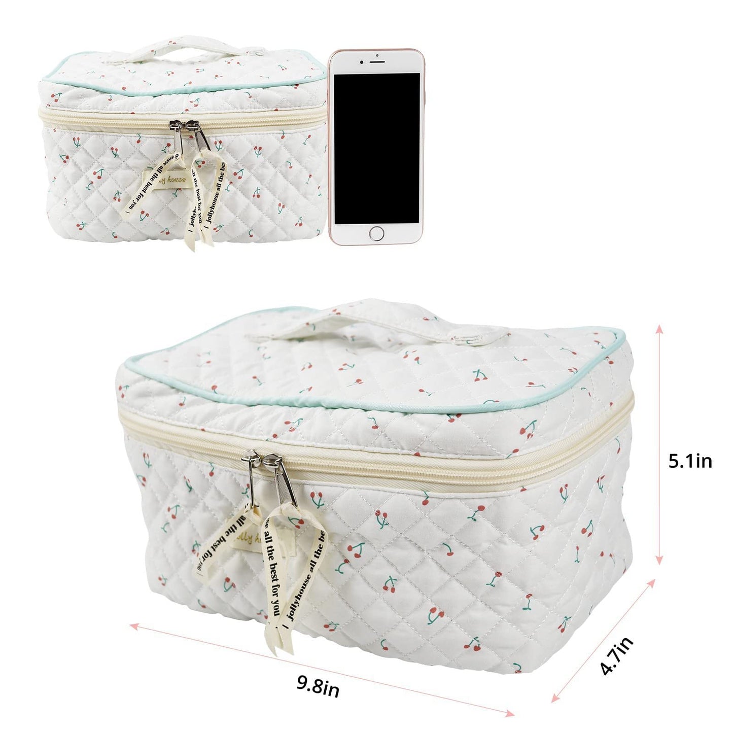 BEBOKI Kawaii Coquette Makeup Bag Cute Cosmetic Bag Aesthetic Floral Makeup Pouch Travel Toiletry Large Bags for Women Girls Kawaii Stuff, Beige A02