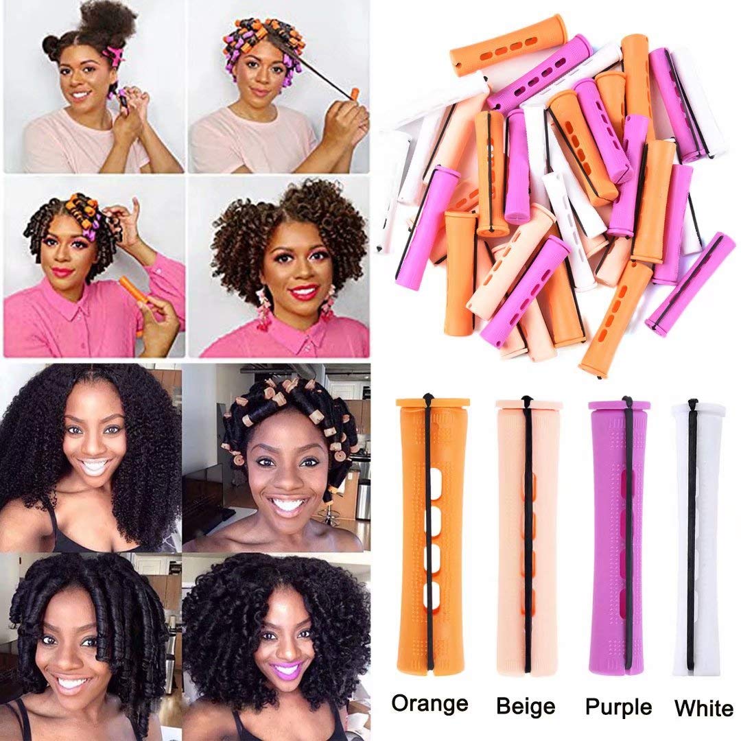 40pcs Perm Rods Set for Natural Hair 4 Sizes Cold Wave Rods Hair Rollers for Women Hair Curling Rods for Long Medium Small Hair Curler Styling DIY Hairdressing Tools（Orange+Beige+Purple+white）