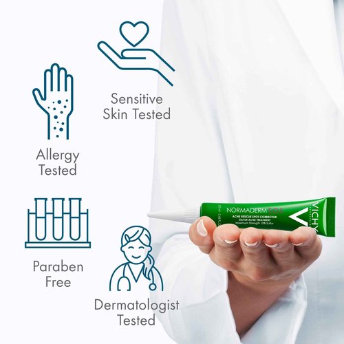 Vichy Normaderm S.O.S Acne Rescue Spot Corrector, Acne Spot Treatment for Face with 10% Sulfur, Niacinamide & Glycolic Acid, Suitable for Sensitive Skin
