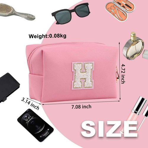 Letoileite Personalized Preppy Patch Makeup Bag Waterproof PU Leather Travel Toiletry Bag with Zipper，Cosmetic Bag Women Friend Birthday Christmas Gifts