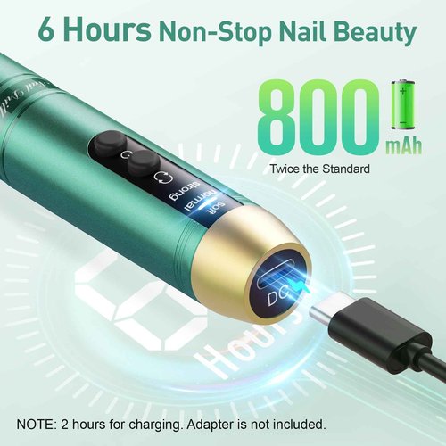 Cordless Nail Drill, Portable Electric Nail File with 11 in 1 Nail Drill Bits for Acrylic Gel Dip Powder Nails, Rechargable Efile Machine Kit for Home Manicure Pedicure, Green