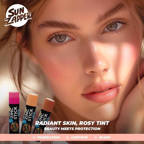 Sun Zapper Zinc Oxide Sunscreen Stick – SPF 50+ Tinted 3-Pack (Light, Dark, Pink) – Sunscreen Stick, SPF Makeup, Sunscreen Makeup, SPF Blush, Sunscreen Blush – Water Resistant, Made in Australia