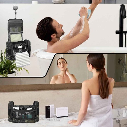 BISKLNDN Toiletry Bag for Men - Tactical Hanging Toiletry Travel Bag Shower Bathroom Organizer for Cosmetics/Shaving/Traveling Toiletries Kit, Portable Case with Handle & Swivel Hook, Black CM
