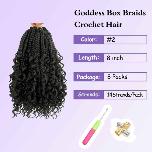 Mebeli Goddess Box Braids Crochet Hair,8inch Pre Looped Boho Box Braids Crochet Hair with curly Ends,8pcs Bohemian Crochet Braid Synthetic Hair Extensions for Black Women(8inch,#2)
