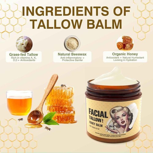 Beef Tallow for Skin,Tallow and Honey Balm,Tallow Face Moisturizer Beef Tallow for Face,Grass Fed Grass Finished Organic Faces Cream,Moisturizer,Body Lotion,Skin Care,Body Cream(2pcs)
