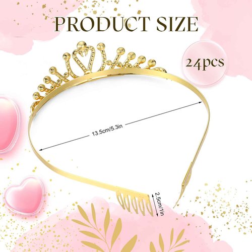 Yuefunny 24 Pcs Crystal Tiara Headbands for Women Princess Headband Crown with Combs Tiaras and Crowns for Pageant Bridal Wedding Prom Party Gifts(Stylish,Gold)
