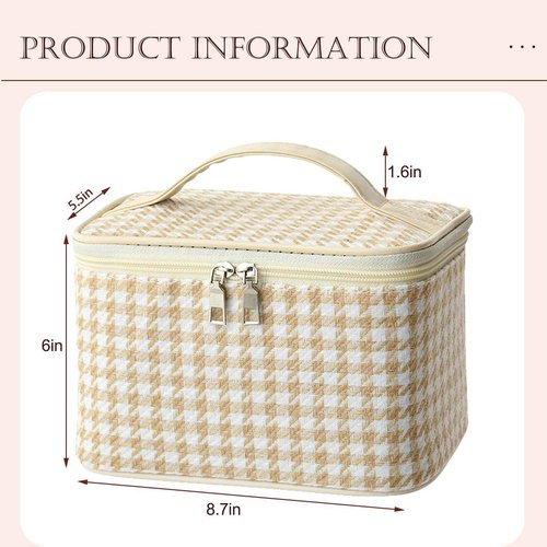QIXCOZTI Portable Travel Toiletry Houndstooth Bag Men and Women kilobird Plaid Cosmetic Bag Bathroom Storage Bag (8.7INX6INX5.5IN) for Brushes Set,Full-Sized Shampoo,Toiletries,Accessories(black)