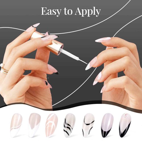 beetles Gel Polish Nail Art Gel Liner Set- 2 Popular Black White Colors with 24Pcs Gel Nail Polish Kit, 20 Color Changing Cat Eyes Gilitter Colors Gel Halloween Fall Nail for Girls Women