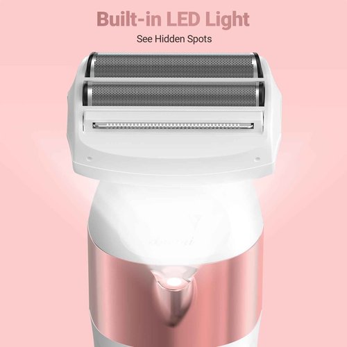 Bikini Trimmer for Women, IPX7 Waterproof Wet & Dry Electric Razors for Women, Bikini Legs Underarm Pubic Hairs Rechargeable Electric Shaver with 3 Trimmer Heads, Rose Gold