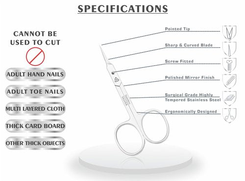 Cuticle Scissors Curved Blade - Extra Fine Pointed Tip Professional Manicure Grooming Scissors for Cuticles, Beard, Nose Hair, Eyelash, Mustache - Eyebrow Scissors
