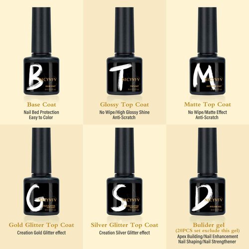 NICYVFV 60 PCS Gel Nail Set, 54 Colors Gel Polish Set Classic Shades, with Gold Silver Glitter and Glossy Matte Top Coat, Base Coat Builder gel, for Women Gift Kit