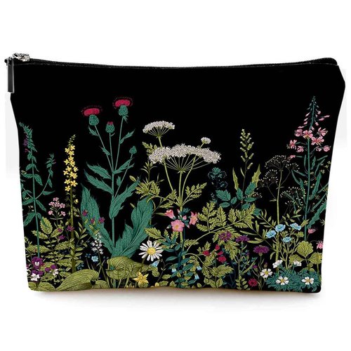 Givotin Small Makeup Bag for Purse Cute Canvas Waterproof Cosmetic Bags for Women Zipper Travel Toiletry Pouch-Wildflowers Makeup Bags
