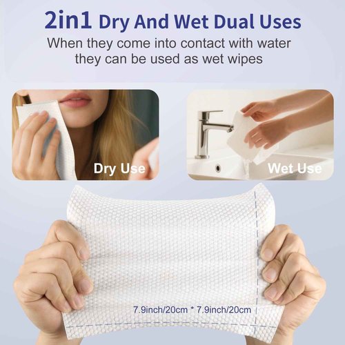 Soft Dry Wipe 6 Pack, 100% Cotton Face Tissues, Lint Free Facial Cleansing Towels, Extra Thick Dry and Wet Use for Cleansing,Sensitive Skin, Makeup Removing, Surface Cleaning