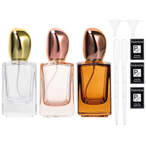 Yebeauty Perfume Bottles Empty, 3pcs 50ml Glass Perfume Bottles Refillable Fine Mist Spray for Perfume Cologne, Clear Amber Pink