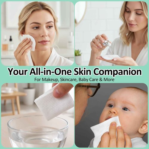 Heigble 10 Pack 500 Pcs Extra Large Cotton Cleansing Pads, 3.5 x 4.5'' Cotton Pad, Ultra Soft Large Facial Cleansing Square Bulk for Face Daily Skin Care Toner Makeup Remover, 50 White Square Per Bag