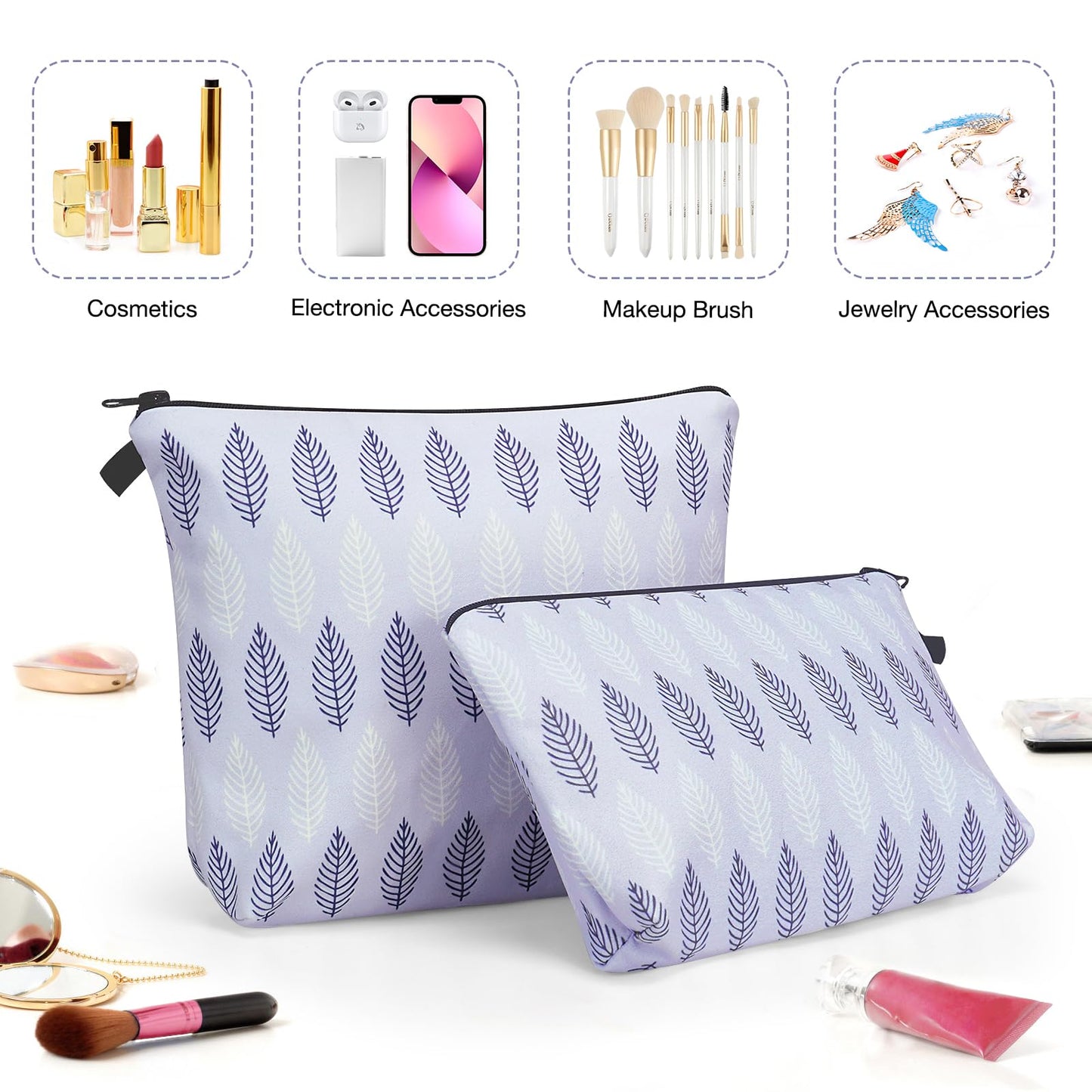 Noozion 2pcs Cosmetic Bag for Women Makeup bag Organizer Small Mini Travel Makeup Pouch for toiletries Water Resistant Girls Gift