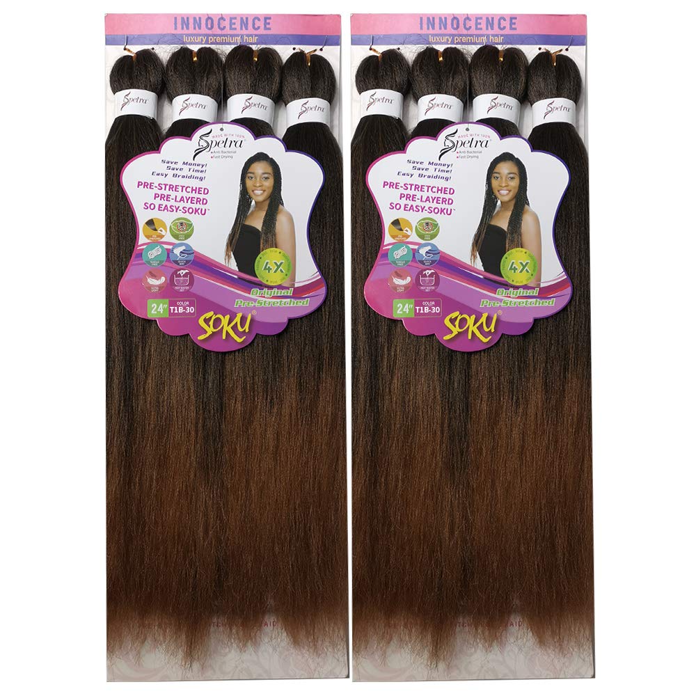 [8 BUNDLES DEAL] Pre-stretched Braiding Hair 8 Bundles - 24 Inch Ombre Brown Braiding Hair Yaki Straight Prestretched EZ Braids Hot Water Setting Ombre Aurburn Professional Soft Synthetic Bundles Hair