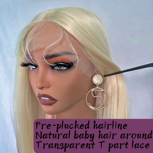 UREMY Synthetic Lace Front Wig 613 Blonde 32 Inch Long Straight Layered Wigs Middle Part with Baby Hair Pre Plucked Transparent Lace Soft Silky Hair for Women