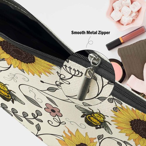 XFN Sunflowers Bee Makeup Bag, Bee Gifts Bee Themed Gifts Cosmetic Bag Travel Pouch, Sunflower Gifts for Women Girls Daughter Sisters Coworker Friends Niece Friendship Graduation Birthday Gifts