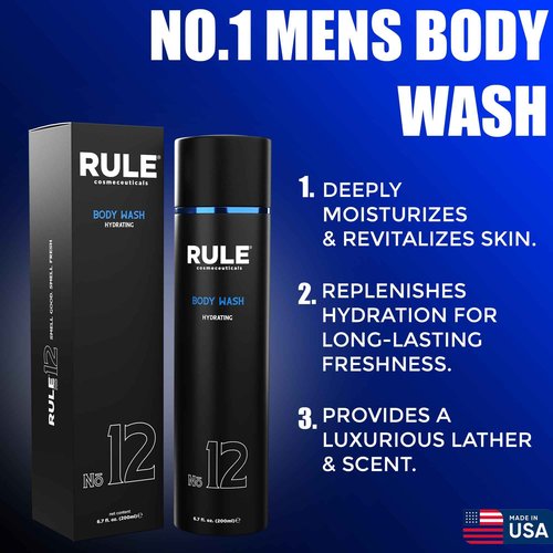 RULE COSMECEUTICALS - No.12 Body Wash, Shower Gel for Men with Shea Butter, Aloe Vera, Chamomile and Coconut Oil for Skin, Cleanse, Hydration, Revitalize & Restore, Perfect for Daily Use, 200 mL