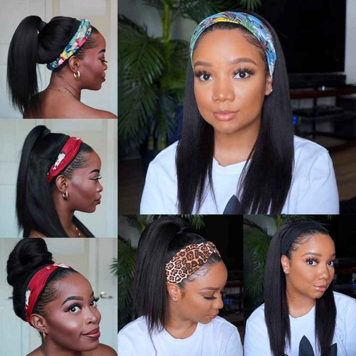 TNICE Headband Wig Human Hair Straight 18 Inch Headband Wigs for Black Women Glueless None Lace Front Human Hair Headband Wig Brazilian Virgin Hair Machine Made Wigs Natural Black 150% Density