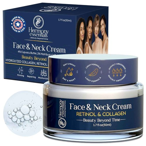 Hermony Essentials Everyday Glow Cream - Radiant Renewal Trio with Collagen, Retinol & Hyaluronic Acid - Hydrating Face & Decollete Cream for Women of All Ages - 1.7 oz