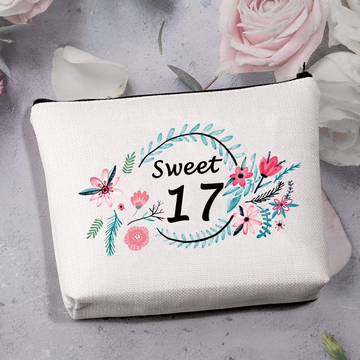 MBMSO Sweet 17 Makeup Bag Happy 17th Birthday Gift Bag 17 Year Old Girl Gifts Inspirational Gifts always Remember You are Braver than You Believe (Sweet 17)