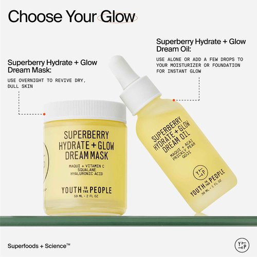 Youth To The People Superberry Dream Mask Full Size - Hyaluronic Acid + Vitamin C Face Moisturizer + Overnight Facial Mask, Hydrates + Plumps + Brightens Skin, Evens Skin Tone, For Dry Skin - 2 fl oz