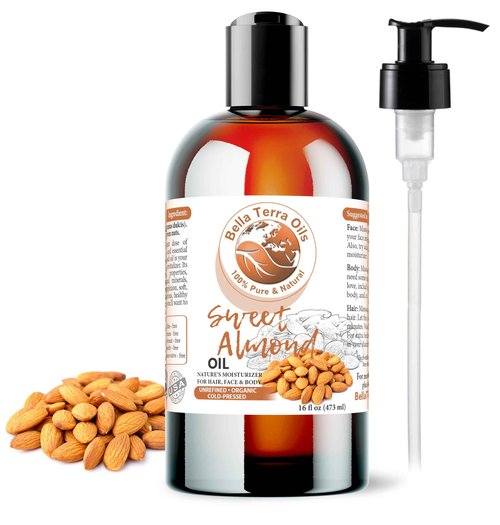 Bella Terra Oils - Organic Sweet Almond Oil 16oz - Purity Meets Luxury with Almond’s Vitamin B & Minerals, Cold-Pressed Elixir for Mesmerizing Skin