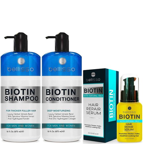 BELLISSO Biotin Shampoo and Conditioner Set and Biotin Hair Thickening Serum