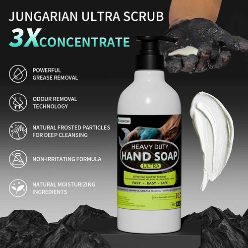 Jungarian 30s Fast Clean Industrial Hand Cleaner for Mechanics - 2X Concentrated Formula Mechanic hand Soap to Absorb Tough Grease, Oil, Paint & Dirt, Odour-removing (35.2oz)
