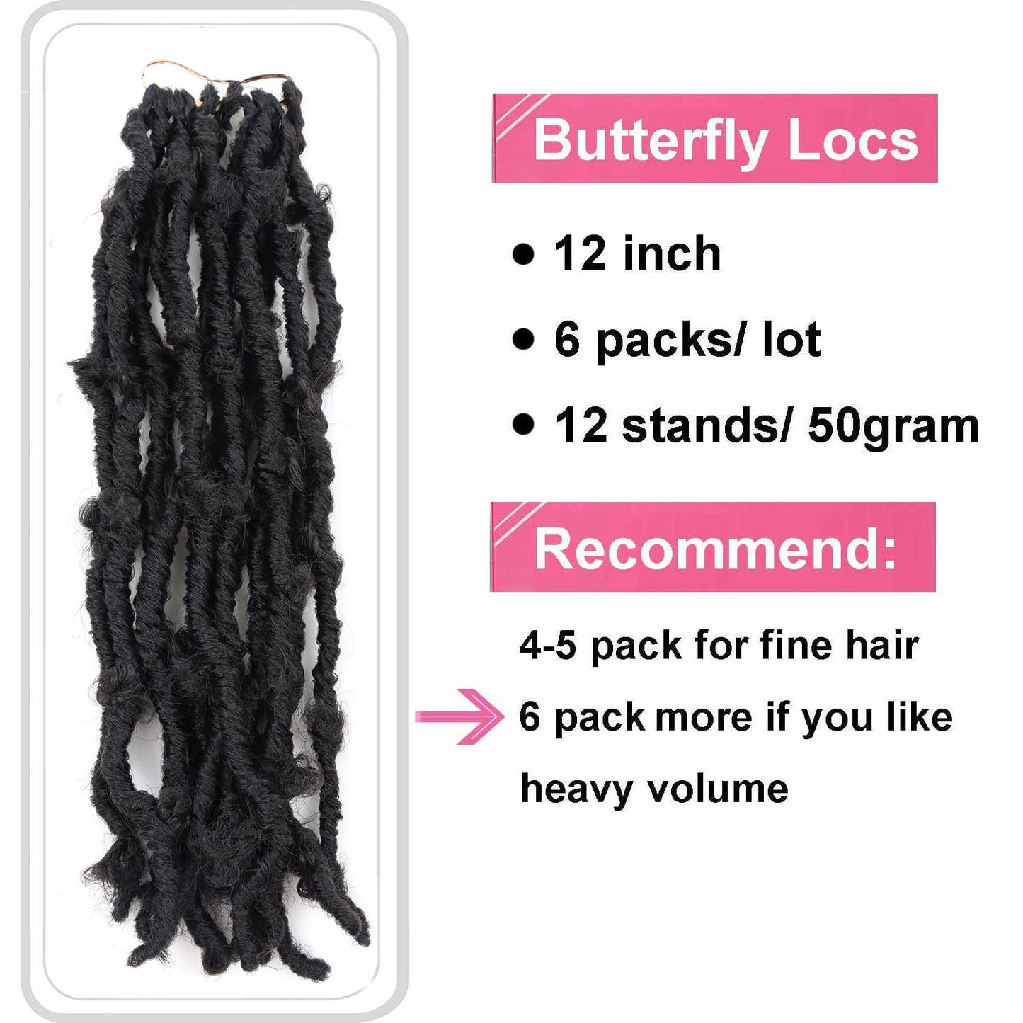 Butterfly Locs Crochet Hair 6 Packs Soft Butterfly Locs Distressed Hair Extensions Faux Locs Crochet Braids Natural Hair Extension for Black Women (12 inch (Pack of 6), 2)