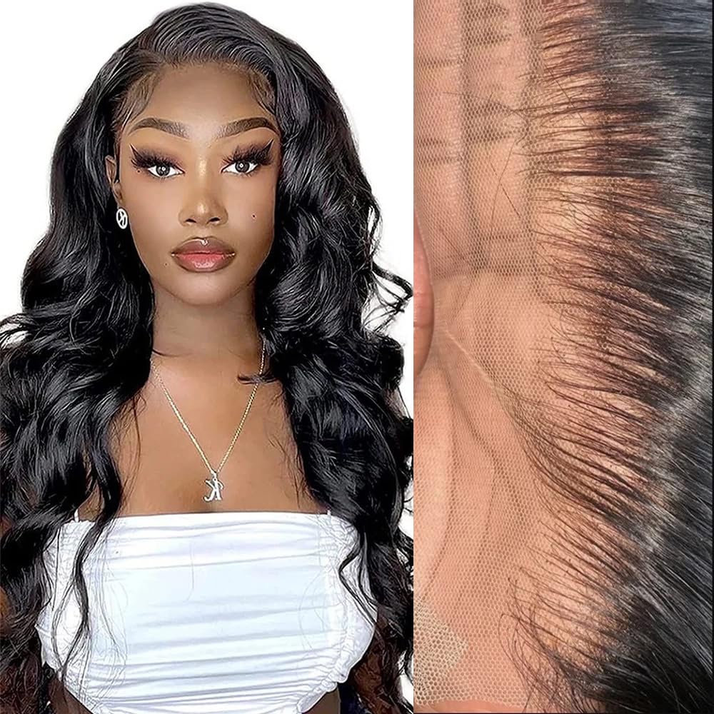 13 x 4 Lace Frontal Closure Body Wave Ear to Ear HD Lace Frontal Pre Plucked 10 Inch Body Wave Human Hair Frontal Closures Free Part 150% Density Natural Black Color