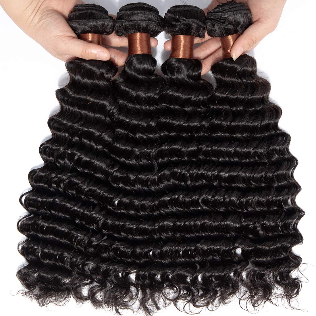 Angie Queen Brazilian Virgin Deep Wave Hair 3 Bundles with Free Part Closure (20 22 24+16 closure,Natural Black Color) 100% Unprocessed Brazilian Deep Wave Human Hair Weft with Lace Closure