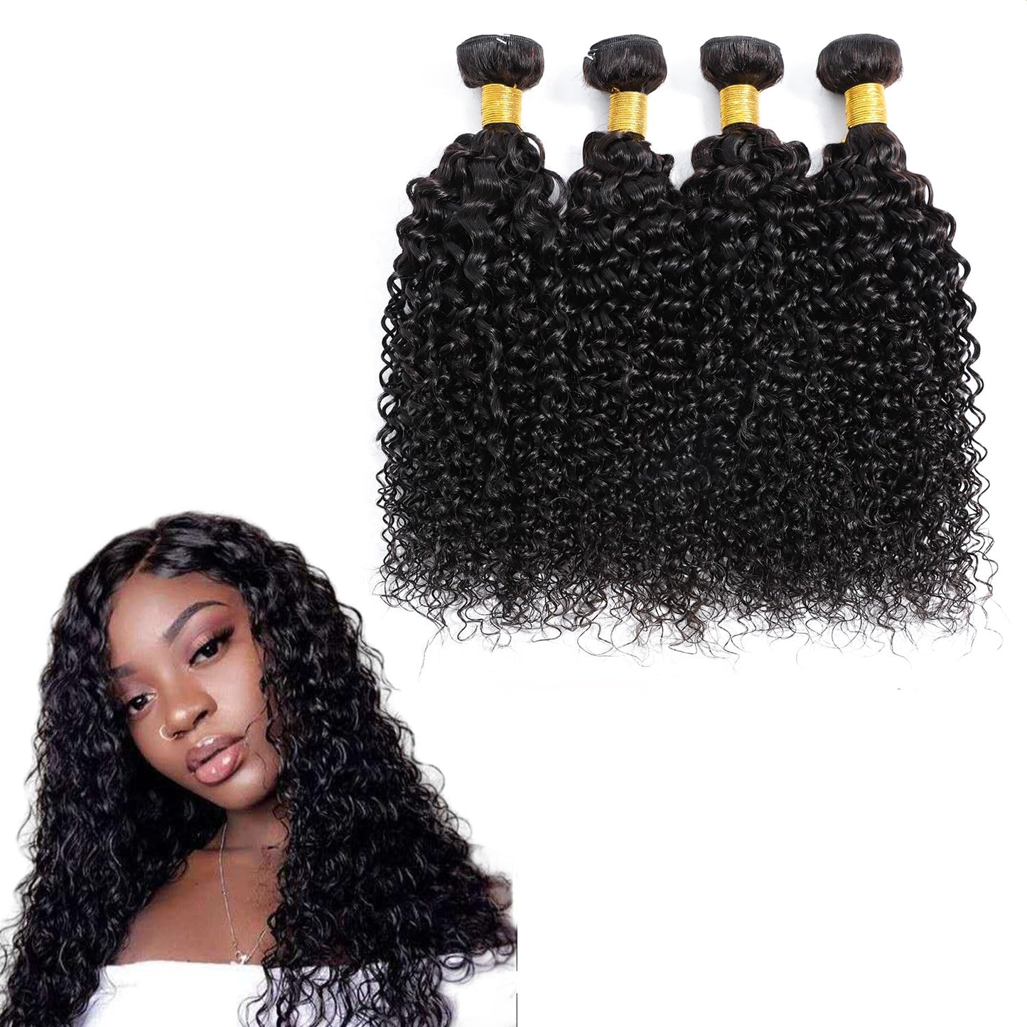 Selina 4 Bundles10''12"14"16" Kinky Curly Bundles Curly Human Hair Bundles Unprocessed Remy Hair Extensions Brazilian Virgin Human Hair 100 Gram/Bundle Natural Black (10 12 14 16 inch, Curly)