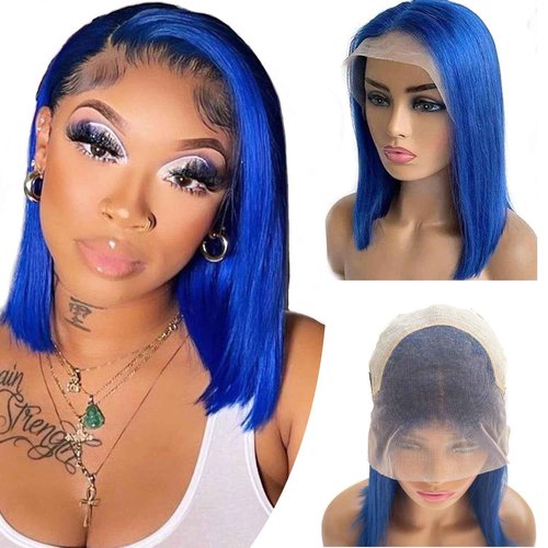 Valiilo 16 Inch Blue Bob Wig Human Hair 13x4 HD Lace Front Wigs Human Hair Pre Plucked with Baby Hair Glueless Bob Wig Human Hair 180% Density