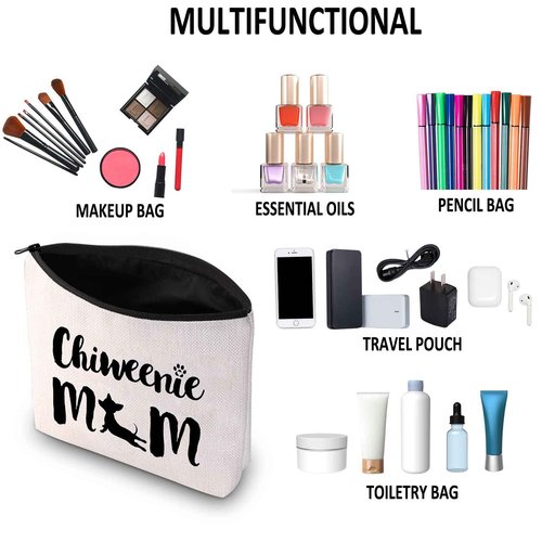 G2TUP Chiweenie Dog Lover Gift Chiweenie Mom Makeup Bag Chiweenie Dog Mom Cosmetic Bag Chiweenie Dog Owner Gift Pet Owner Zipper Travel Bag (Chiweenie Mom White Bag)